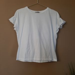 ZARA basic white top with flutter sleeves